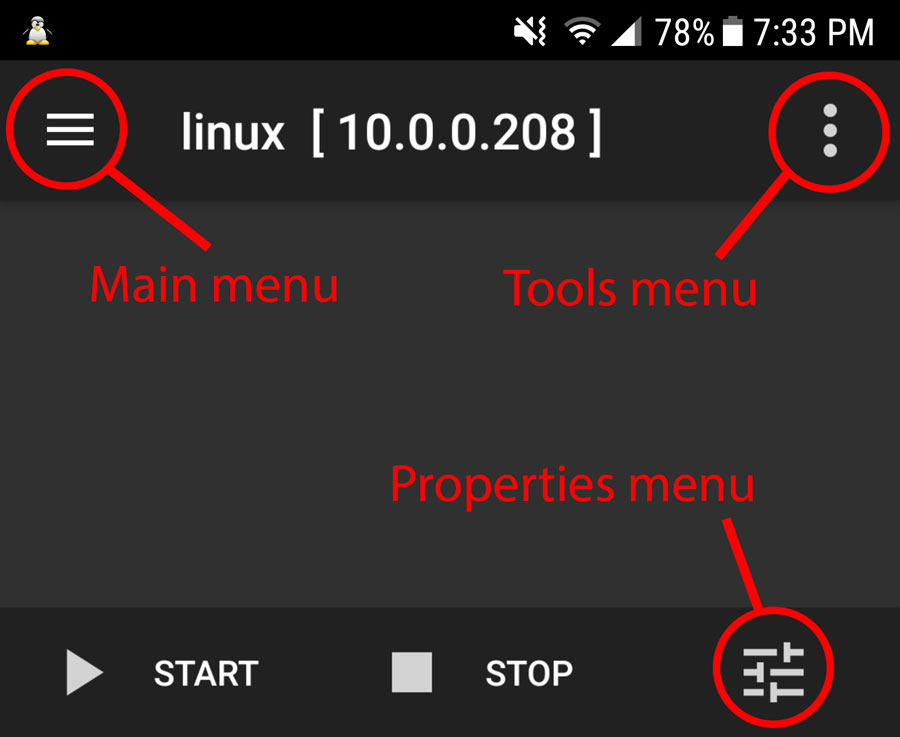 Linux Deploy menus